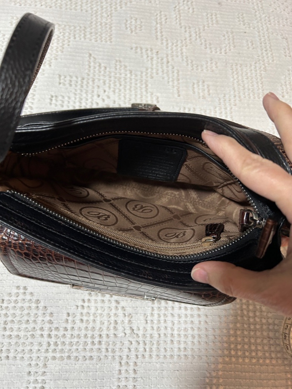 Brighton Black and Dark Brown Leather Crossbody Bag - Picture 6 of 9